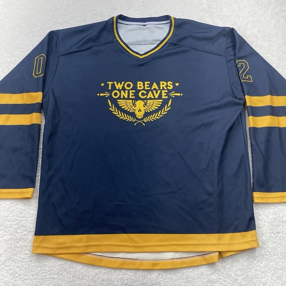 Two Bears One Cave Podcast Hockey Jersey Men's L Blue Bert‎ Kreischer Tom Segura